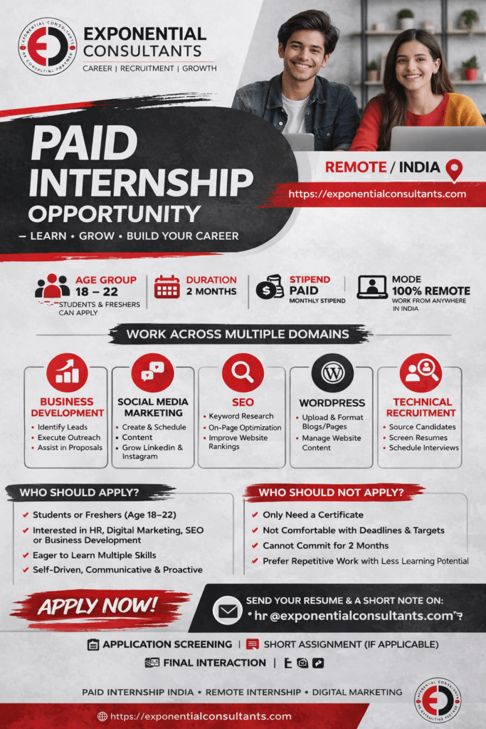 paid internship india exponential consultants 1